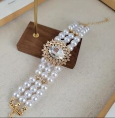 Donna Çok Katmanlı Altın Tonlu Çiçek Desenli Bileklik Modeli