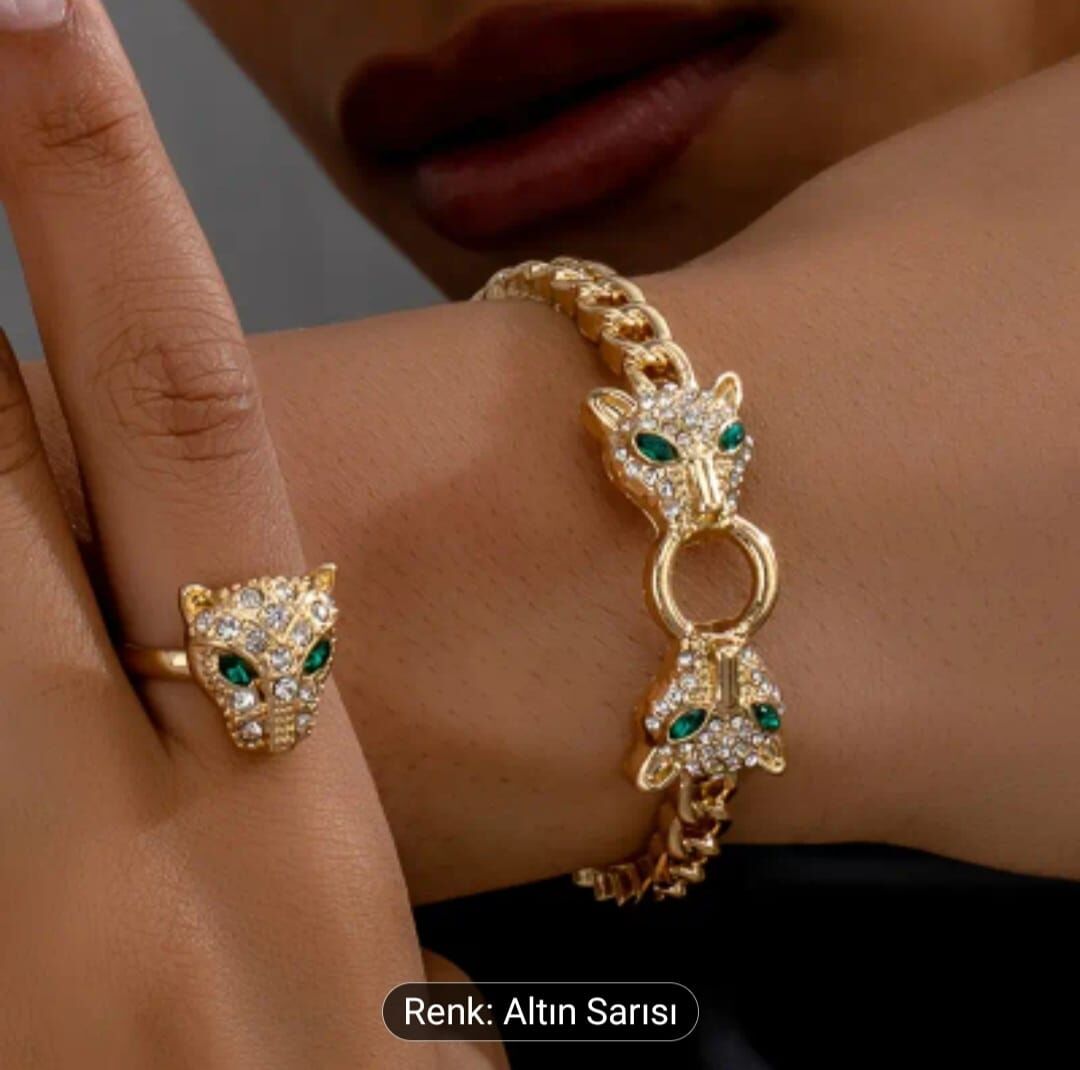 Donna Orta Doğu Esintili Parıltılı Açık Bileklik Ve Yüzük Takımı