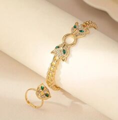 Donna Orta Doğu Esintili Parıltılı Açık Bileklik Ve Yüzük Takımı