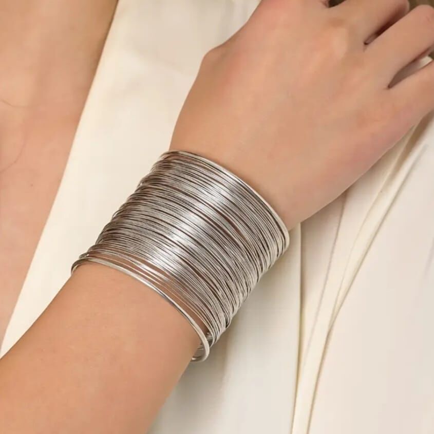 Donna Gümüş Renk Avrupa Ve Amerikan Tarzı Çok Katmanlı Metal Bileklik