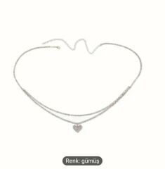 Donna Gümüş Renk Kalp Formunda Taşlı Bel Zinciri