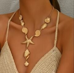 Donna Gold Renk Y Formunda Deniz Yaşamı Kolyesi