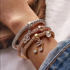 Donna Taşlı Müzik Notası Motifli Mısır Zinciri Bileklik Seti (3'lü)