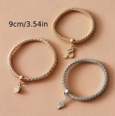 Donna Taşlı Müzik Notası Motifli Mısır Zinciri Bileklik Seti (3'lü)