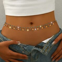 Donna Bohem Tarzı Parlak Taşlı Deniz Kabuğu Vücut Zinciri