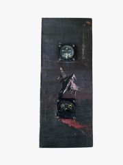45x18.5x4 cm Doğal Ahşap Üzerinde 2 Adet Orjinal Gösterge-Dekopaj Çalışması