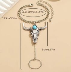 Donna Vintage Boho Tarzı Turkuaz Detaylı Batı Kovboy Parmak Zinciri