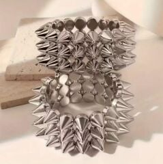 Gümüş Renk Gotik Punk Bileklik Unisex (Zamak Spike Malzeme)