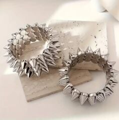 Gümüş Renk Gotik Punk Bileklik Unisex (Zamak Spike Malzeme)