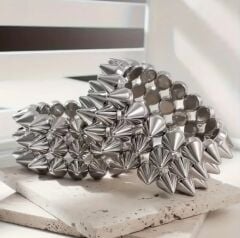 Gümüş Renk Gotik Punk Bileklik Unisex (Zamak Spike Malzeme)