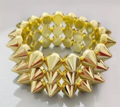 Gold Renk Gotik Punk Bileklik Unisex (Zamak Spike Malzeme)
