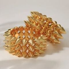 Gold Renk Gotik Punk Bileklik Unisex (Zamak Spike Malzeme)