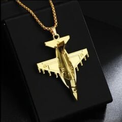 Gold Renk Paslanmaz Çelik Savaş Uçağı Kolye Modeli Unisex