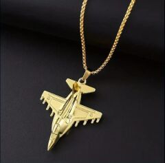 Gold Renk Paslanmaz Çelik Savaş Uçağı Kolye Modeli Unisex
