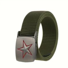 123 cm. Haki Renk Metal Yıldızlı Toka Kemer Modeli Unisex