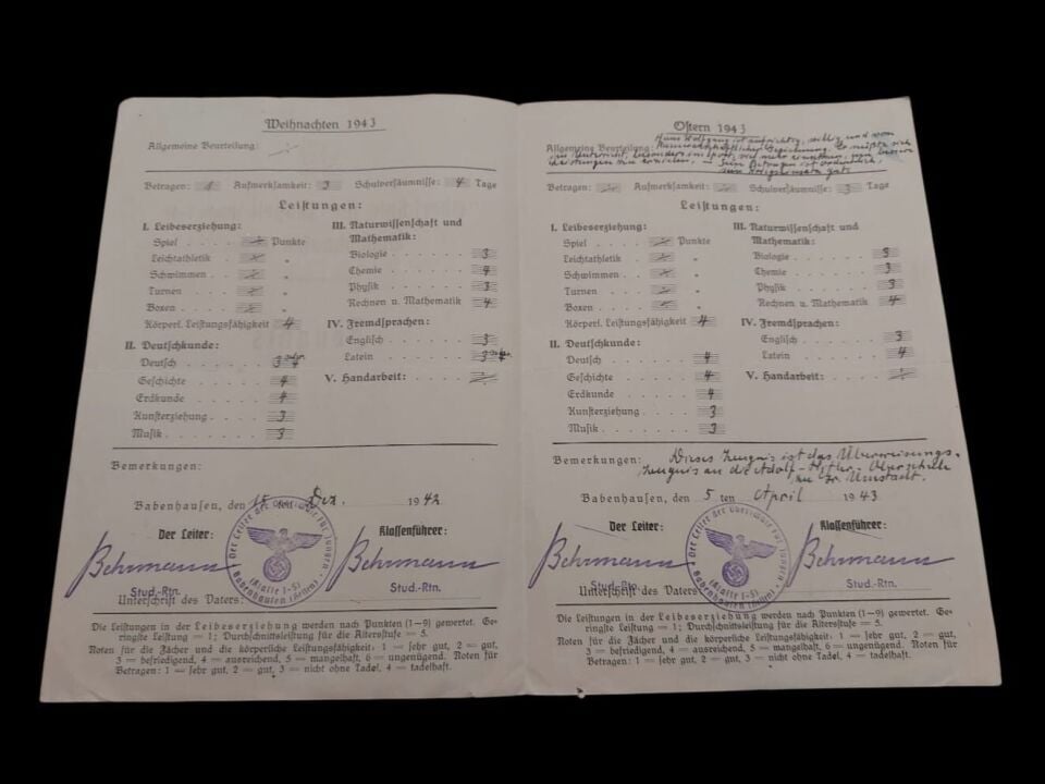 Ww2 Nazi Almanyası Lise Karnesi