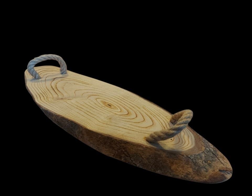 14x42x2 cm. Doğal Ahşap Kahve Tepsisi