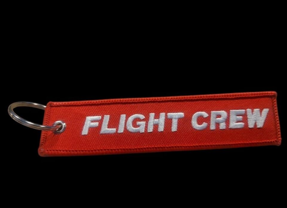 13x3 cm. Flight Crew (Uçuş Ekibi) Nakış Askı (Metal Halka Geçmeli)