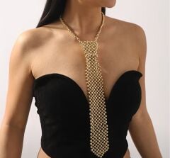 Donna Gold Renk Dokuma Delikli El Yapımı Kravat Modeli