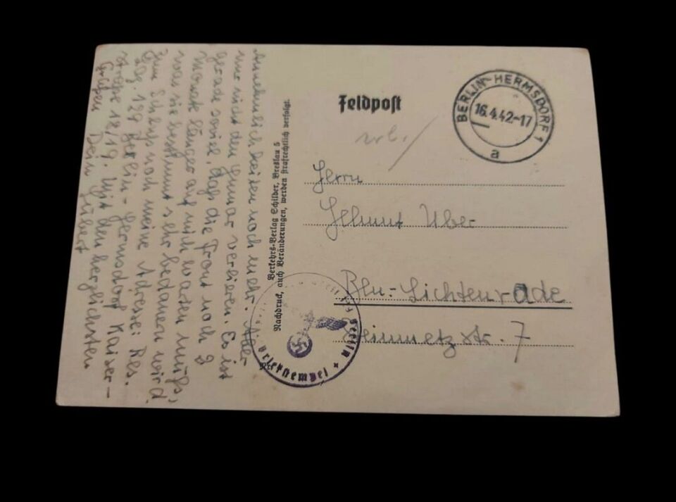 Ww2 Dönemi N.Almanyası Damgalı-Yazılı Posta Kartı