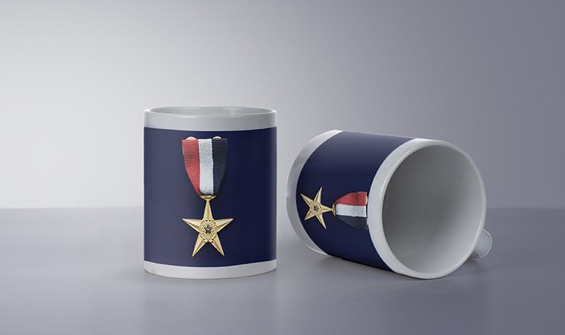 Mavi Madalyon Baskılı Beyaz Bardak (Model-21)