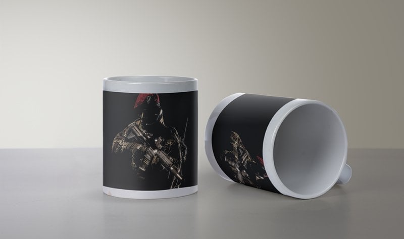 Bordo Bereli Asker Baskılı Beyaz Bardak (Model-22)