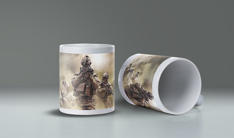 Özel Harekat 3 Asker Baskılı Beyaz Bardak (Model-23)