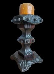 20 cm. Metal Parçacıklı Ahşap El Oyması Şamdan (20.Yüzyıl)