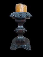 20 cm. Metal Parçacıklı Ahşap El Oyması Şamdan (20.Yüzyıl)