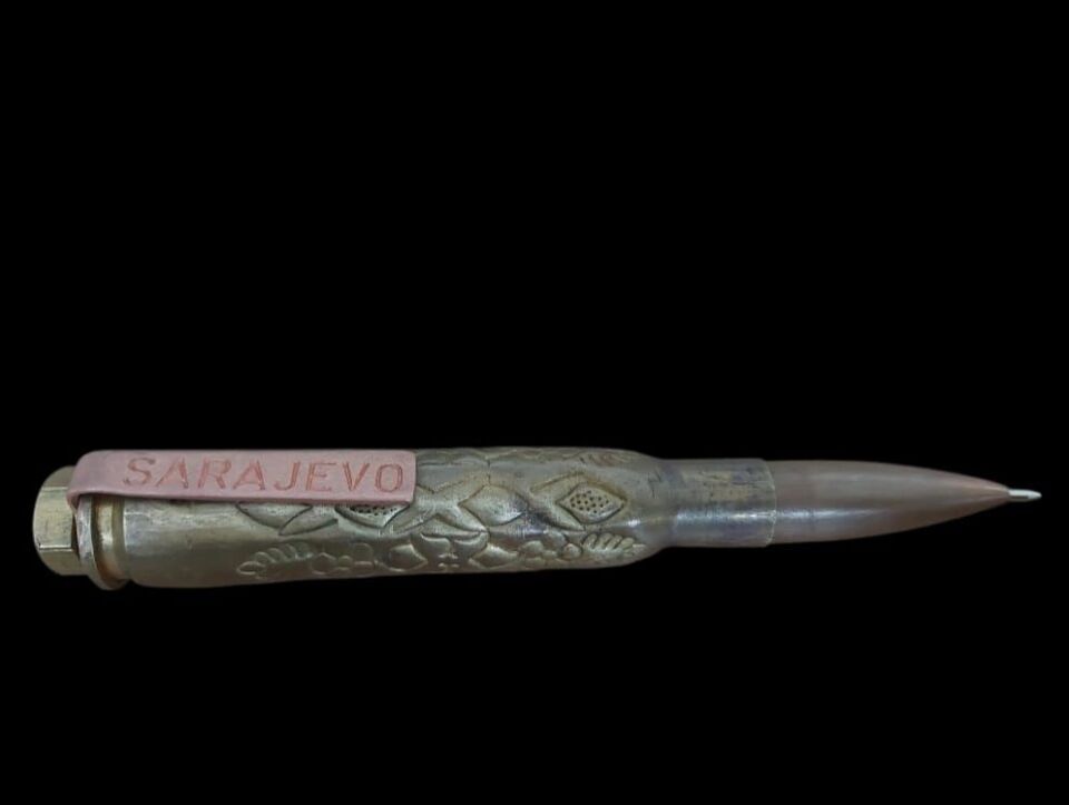 15 cm. Bosnia Sarajevo Yazılı Roller Kalem (Orjinal Pirinç Ürünlerden El Yapımı)