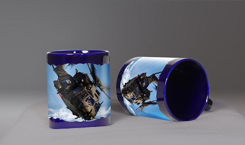 Siyah Helikopter Baskılı Mavi Bardak (Model-7)