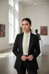 Donna Krem Renk Dokuma Delikli El Yapımı Kravat Modeli