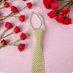 Donna Krem Renk Dokuma Delikli El Yapımı Kravat Modeli