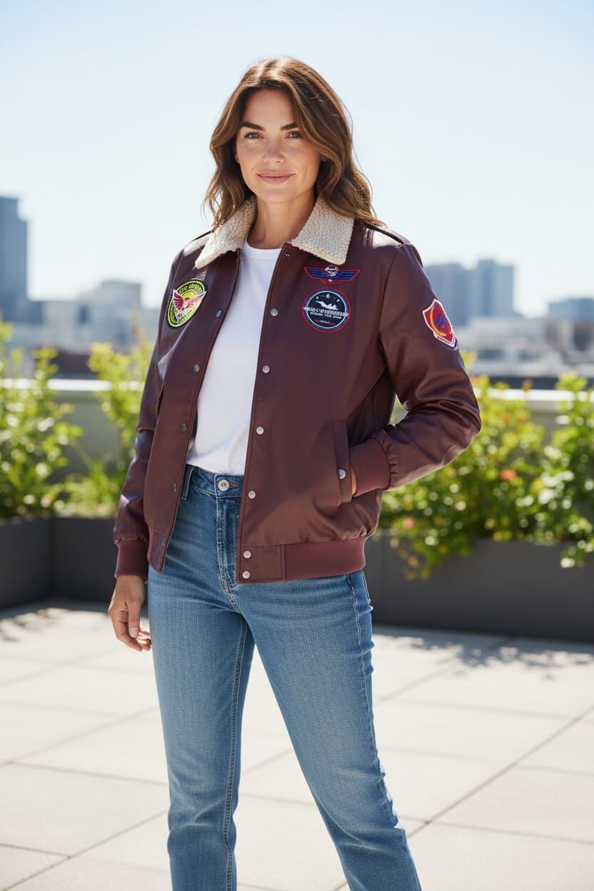 Bordo-Kahve Renk S. Deri Pilot Mont Miflonlu  Unisex (XL Beden) Sıfır Ürün