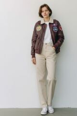 Bordo-Kahve Renk S. Deri Pilot Mont Miflonlu  Unisex (XL Beden) Sıfır Ürün