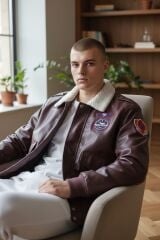 Bordo-Kahve Renk S. Deri Pilot Mont Miflonlu  Unisex (XL Beden) Sıfır Ürün