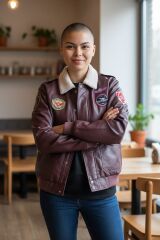 Bordo-Kahve Renk S. Deri Pilot Mont Miflonlu  Unisex (XL Beden) Sıfır Ürün