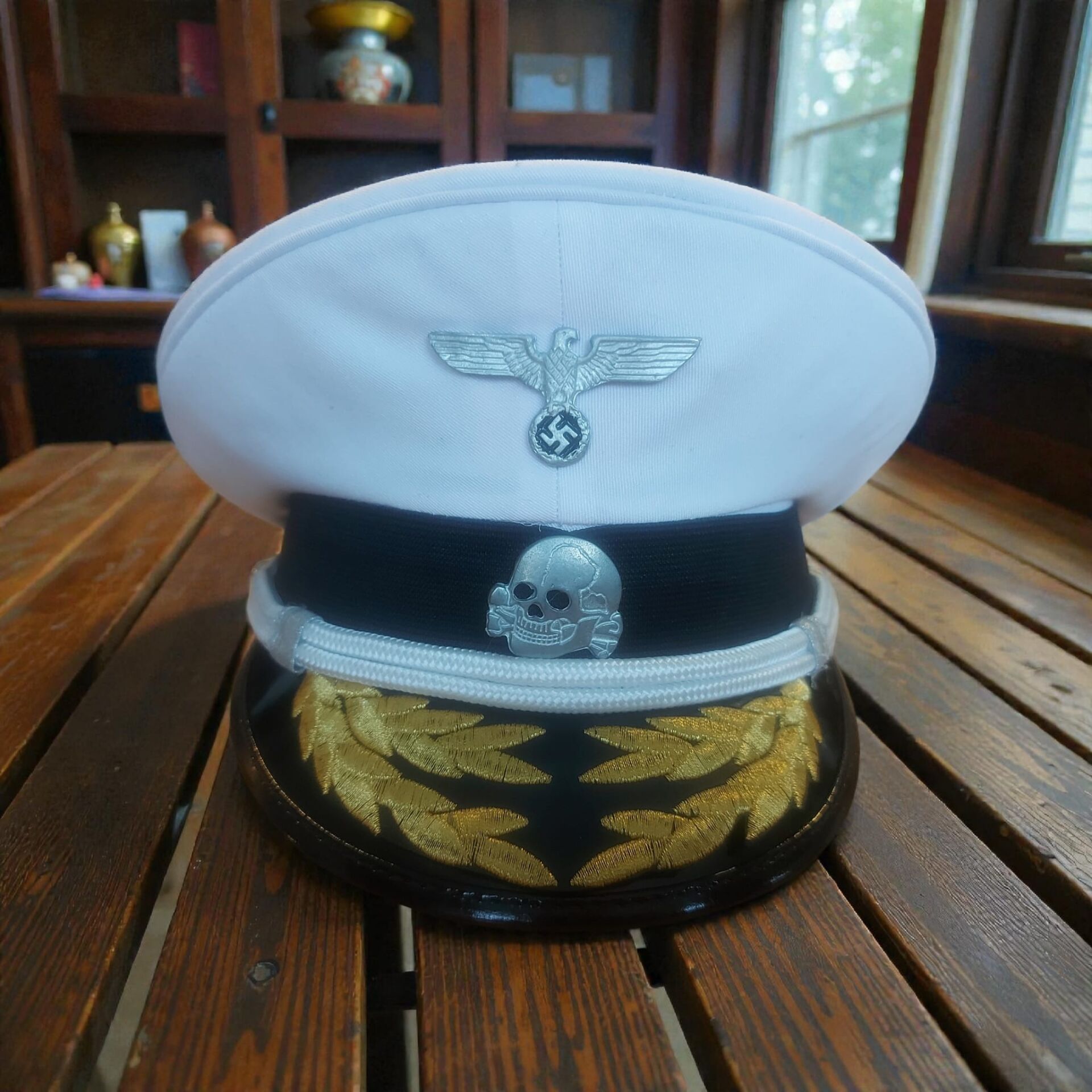 Ww2 Alman Kriegsmarine  Siperli Amiral Şapka (55-59 Numara) Beyaz Örgü Sakındırak