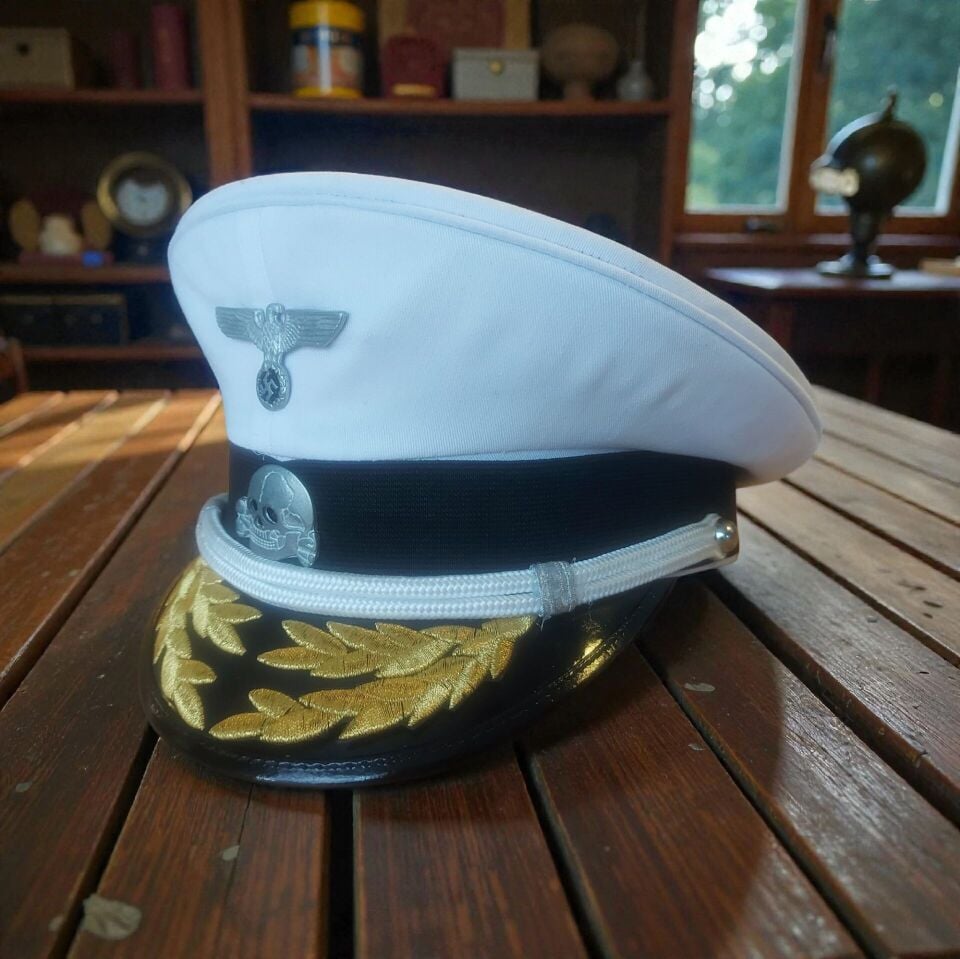 Ww2 Alman Kriegsmarine  Siperli Amiral Şapka (55-59 Numara) Beyaz Örgü Sakındırak