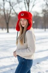 Kırmızı Renk Sovyet Ushanka Unisex (60 Numara)