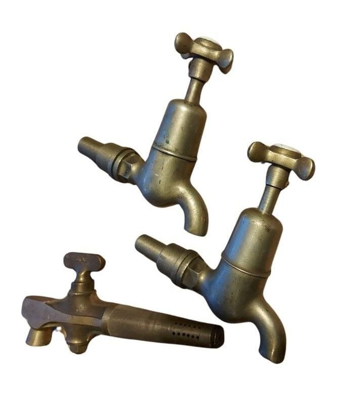 1930'lar Fransız Bronz Musluk Lotu (3 Parça)