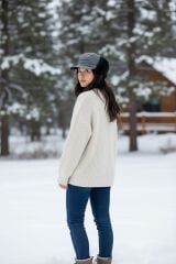 Haki Renk Kürk Kulaklıklı Su Geçirmez Kanvas Kumaş Kış Şapkası  Unisex (55 Numara)