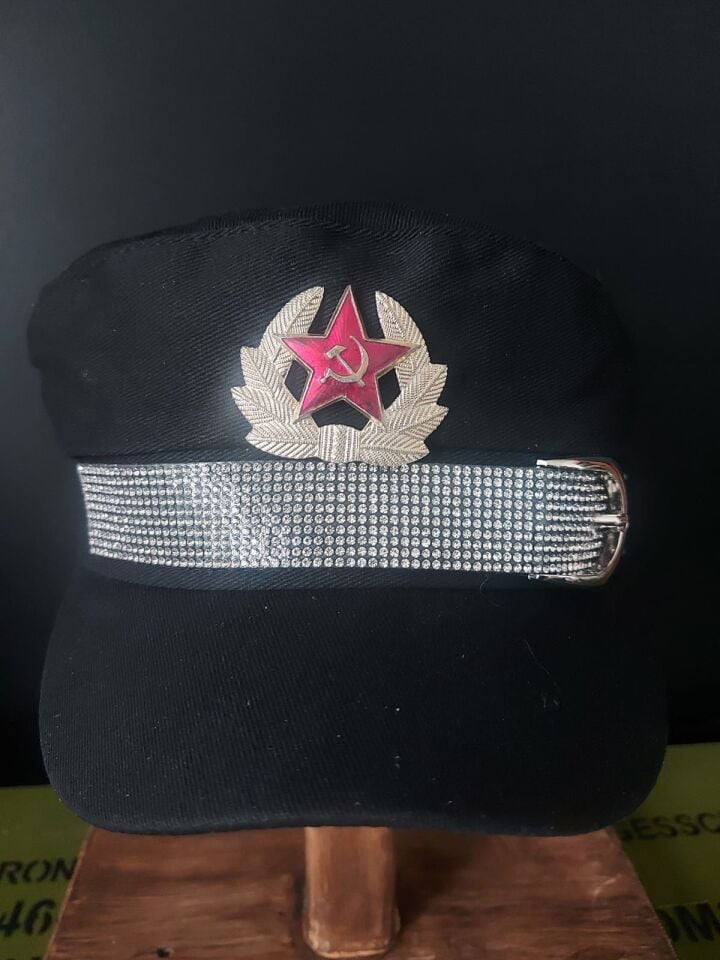 Military Fashion Bayan Şapka (Taşlı Tokalı Sakındırak+Metal Sovyet Kokart)