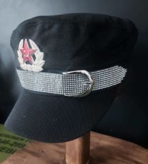 Military Fashion Bayan Şapka (Taşlı Tokalı Sakındırak+Metal Sovyet Kokart)