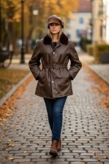 Military Fashion S. Deri Kürk Yaka Pardesü (Mont-Gocuk) S Beden + Bere-Şapka + Dönem Kulaklık (Sıfır Ürünler)