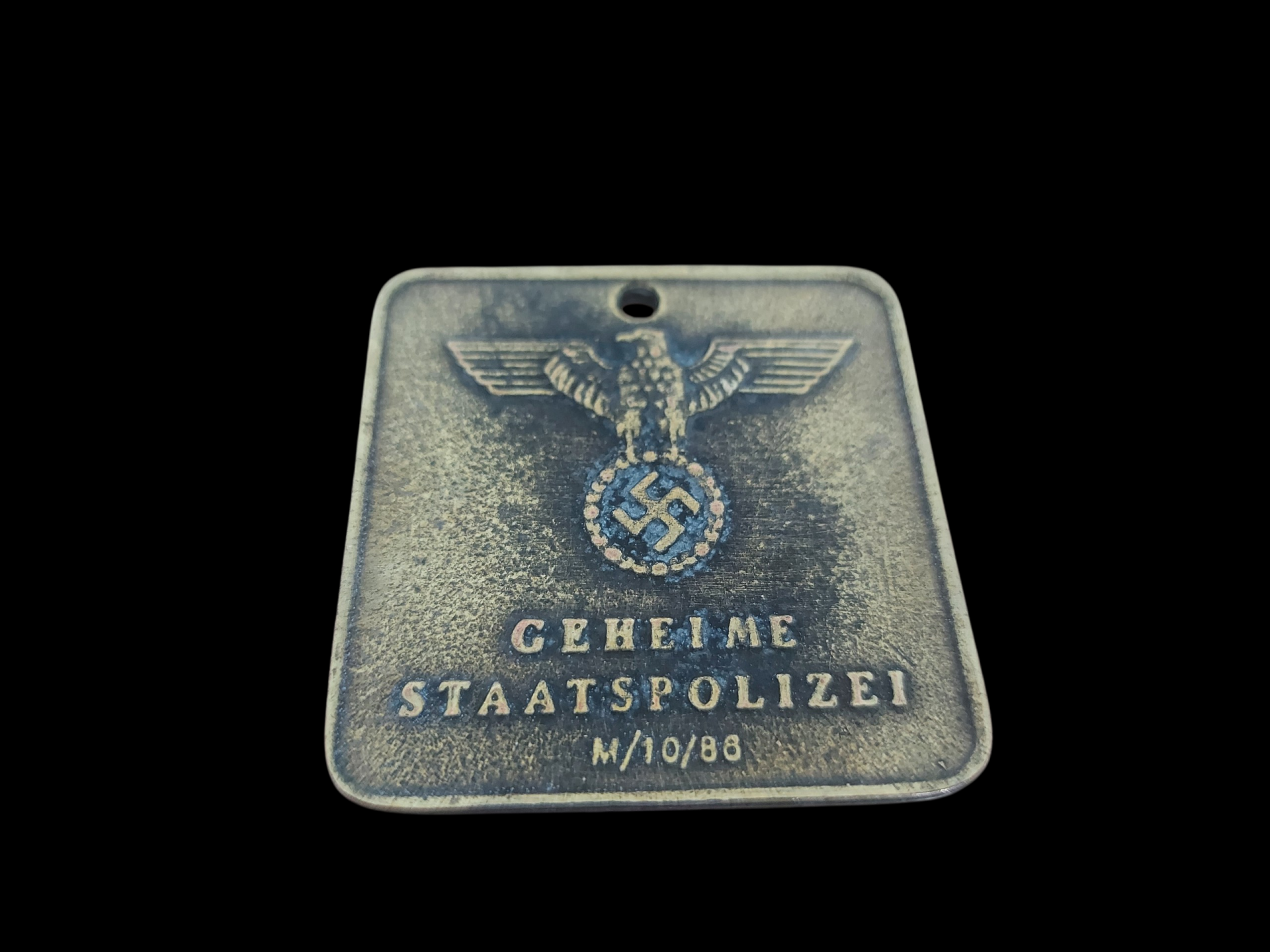 4.5x4.5 cm. Ww2 Alman Devlet Gizli Polisi (Gestapo) Metal Kimlik Etiketi