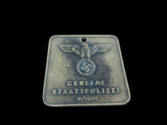 4.5x4.5 cm. Ww2 Alman Devlet Gizli Polisi (Gestapo) Metal Kimlik Etiketi