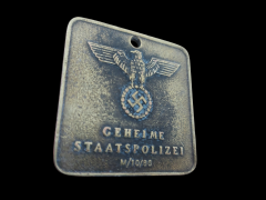 4.5x4.5 cm. Ww2 Alman Devlet Gizli Polisi (Gestapo) Metal Kimlik Etiketi