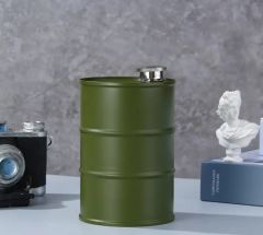 750 ml. Büyük Kapasiteli Benzin Varili Formunda Haki Renk 304 Paslanmaz Matara