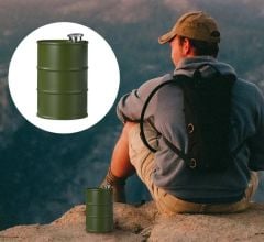 750 ml. Büyük Kapasiteli Benzin Varili Formunda Haki Renk 304 Paslanmaz Matara